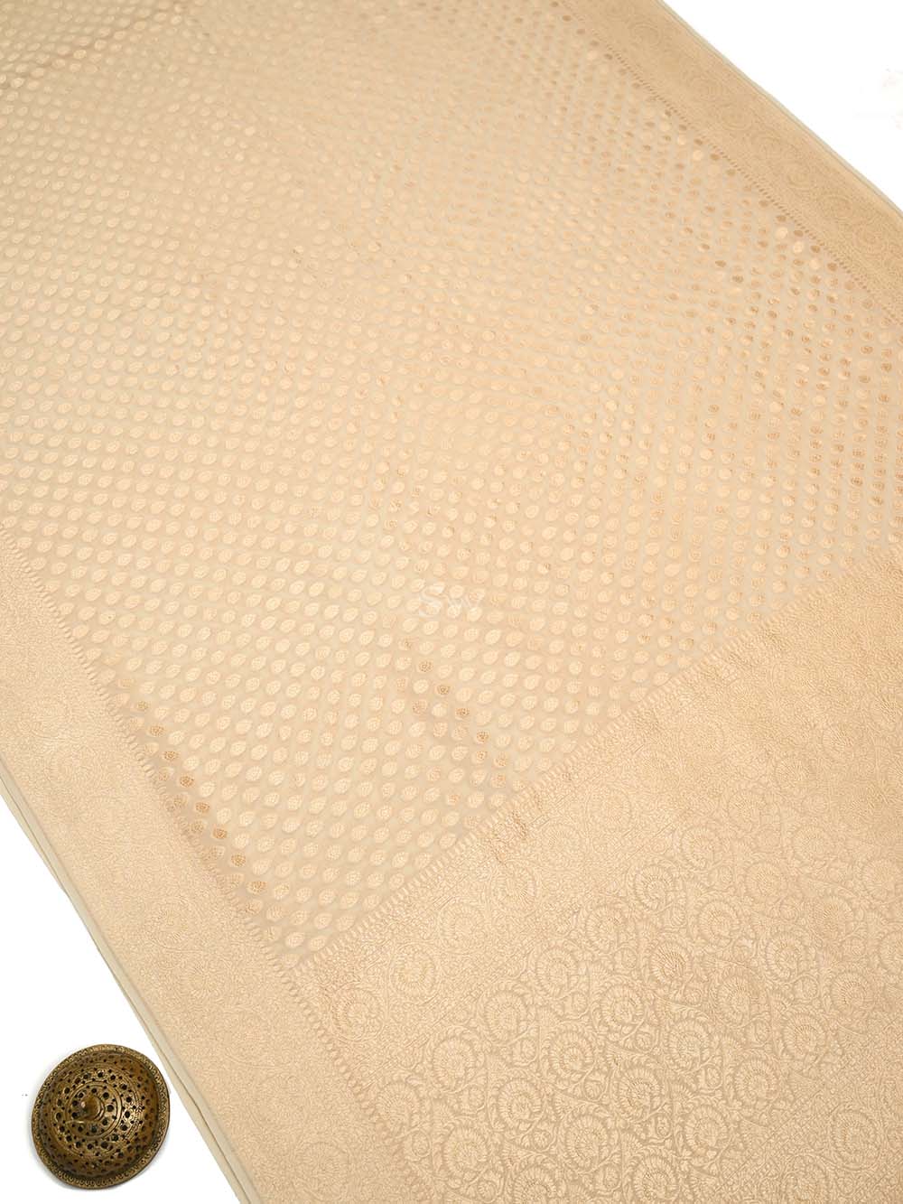 Cream Booti Khaddi Georgette Handloom Banarasi Saree - Sacred Weaves