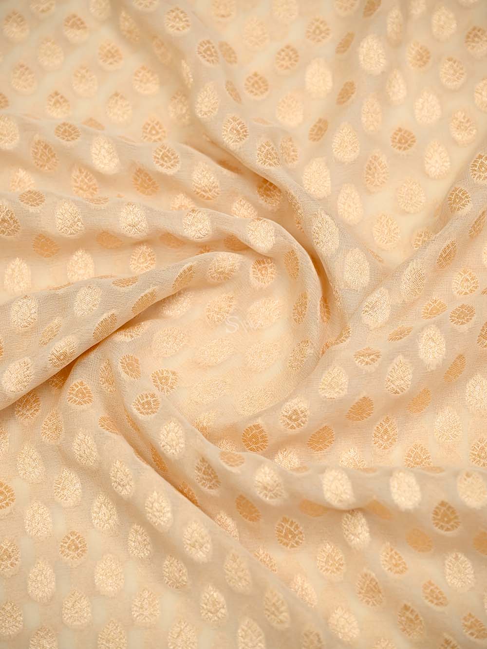 Cream Booti Khaddi Georgette Handloom Banarasi Saree - Sacred Weaves