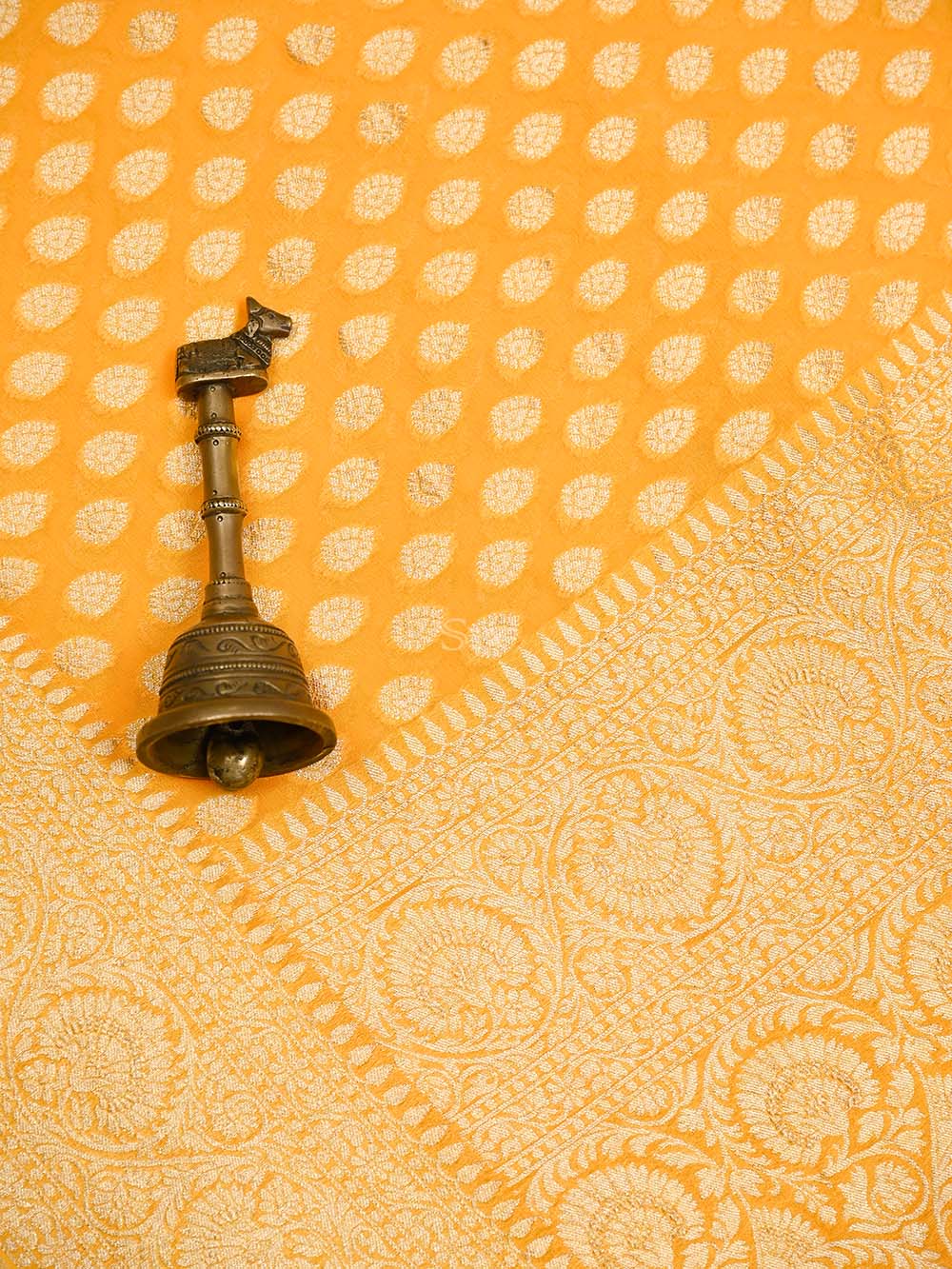 Mustard Booti Khaddi Georgette Handloom Banarasi Saree - Sacred Weaves