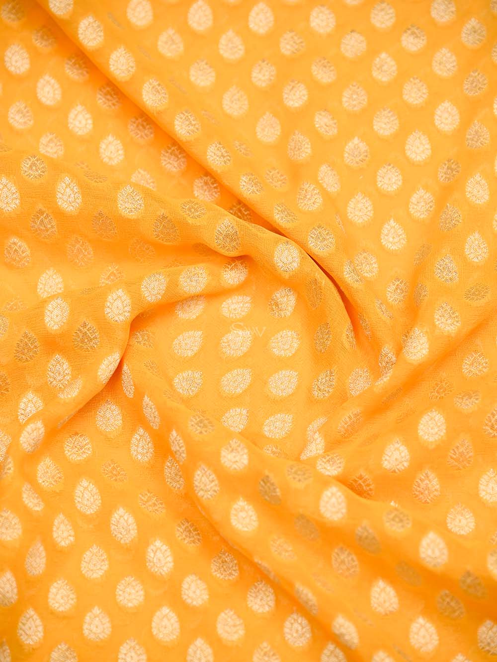 Mustard Booti Khaddi Georgette Handloom Banarasi Saree - Sacred Weaves