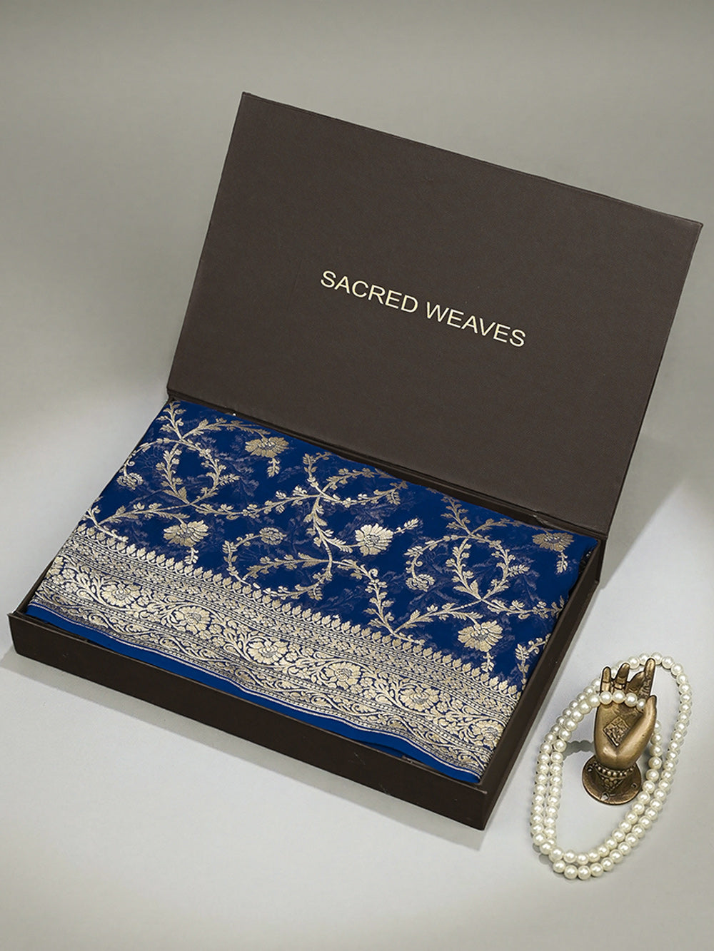 Blue Jaal Khaddi Georgette Handloom Banarasi Saree - Sacred Weaves