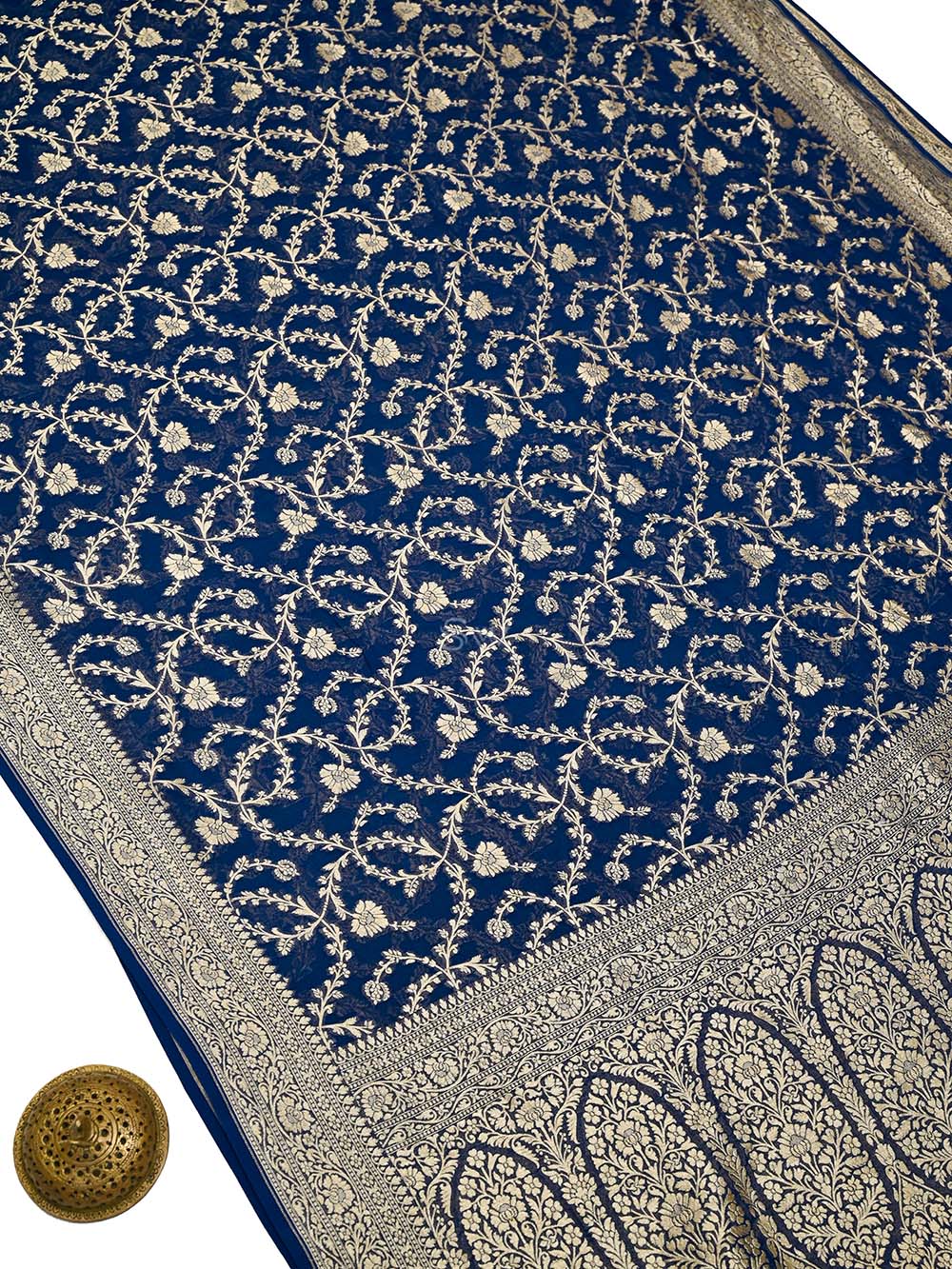 Blue Jaal Khaddi Georgette Handloom Banarasi Saree - Sacred Weaves