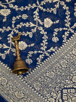 Blue Jaal Khaddi Georgette Handloom Banarasi Saree - Sacred Weaves
