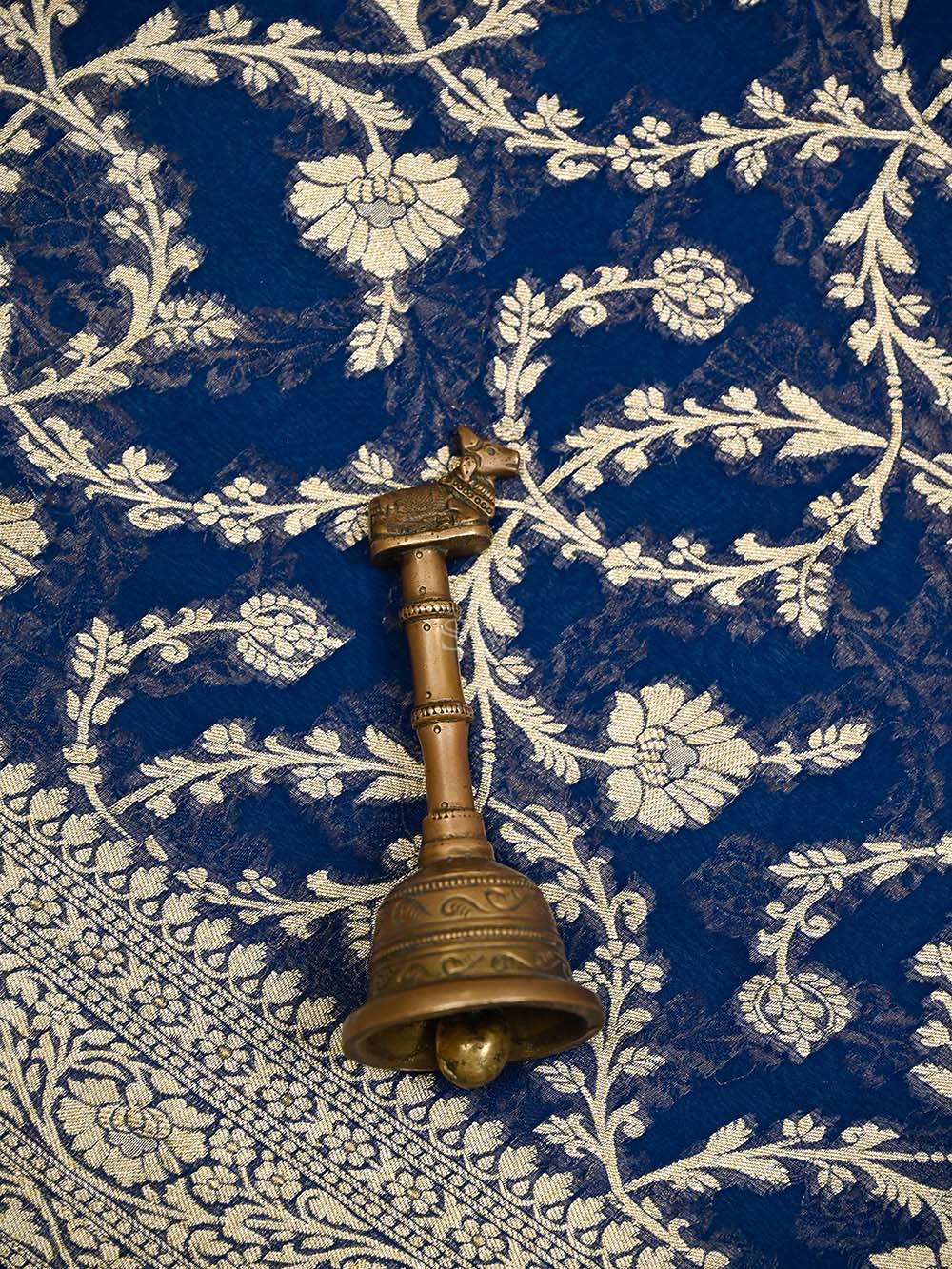 Blue Jaal Khaddi Georgette Handloom Banarasi Saree - Sacred Weaves