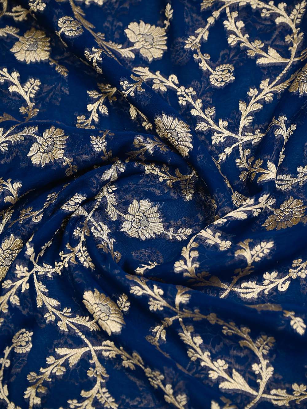 Blue Jaal Khaddi Georgette Handloom Banarasi Saree - Sacred Weaves