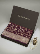 Wine Jaal Khaddi Georgette Handloom Banarasi Saree - Sacred Weaves