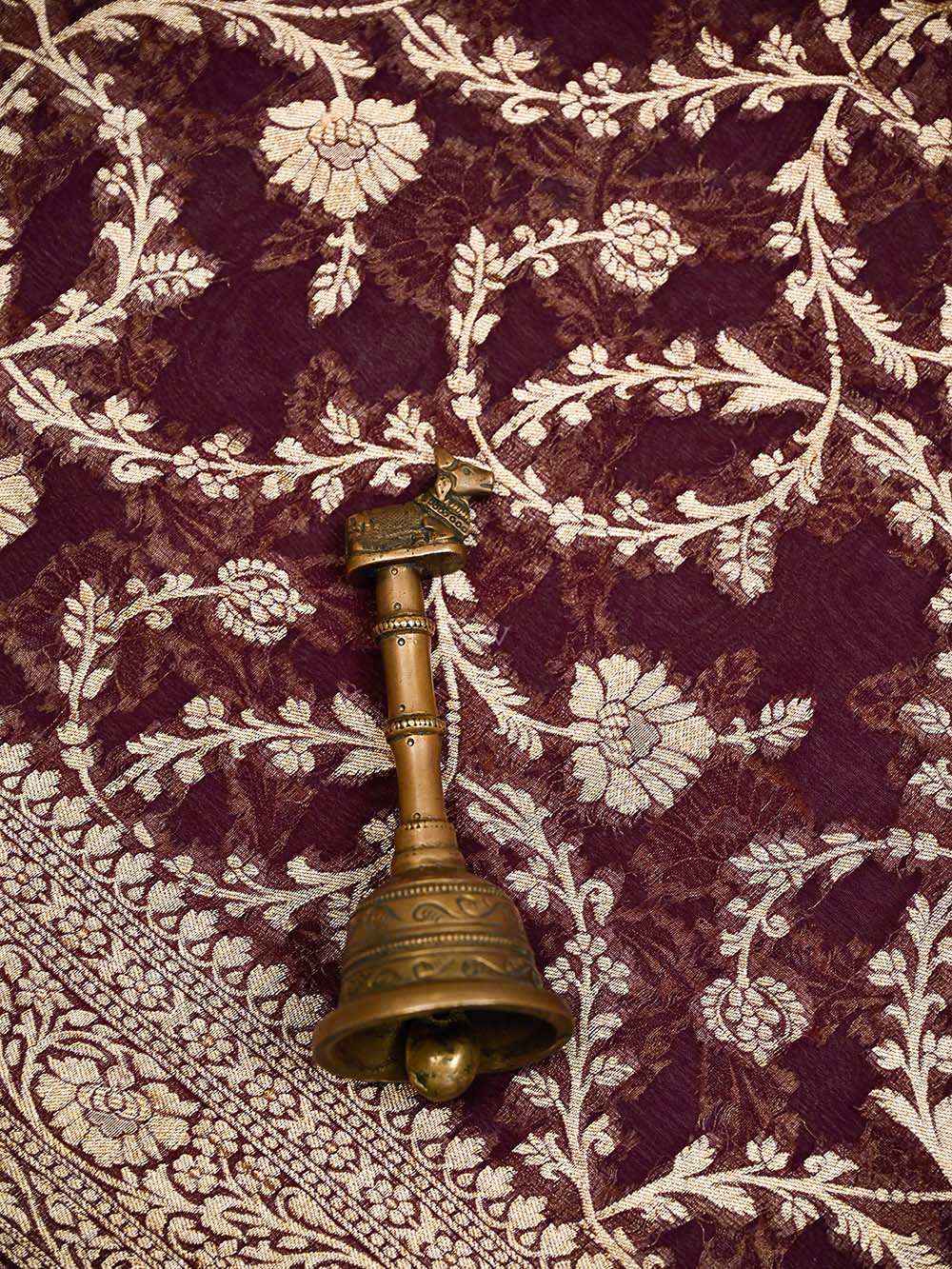 Wine Jaal Khaddi Georgette Handloom Banarasi Saree - Sacred Weaves