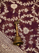 Wine Jaal Khaddi Georgette Handloom Banarasi Saree - Sacred Weaves