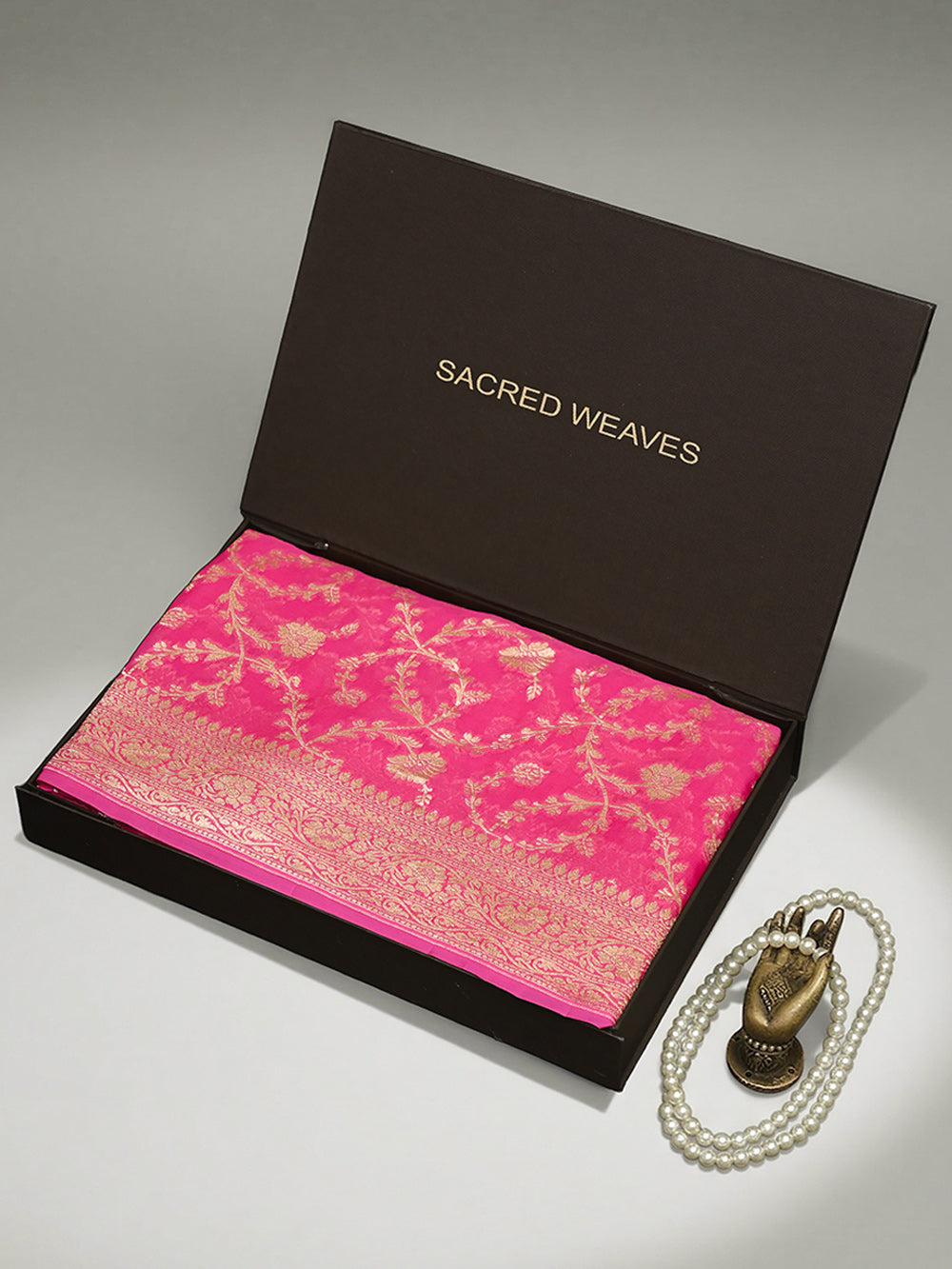 Pink Jaal Khaddi Georgette Handloom Banarasi Saree - Sacred Weaves