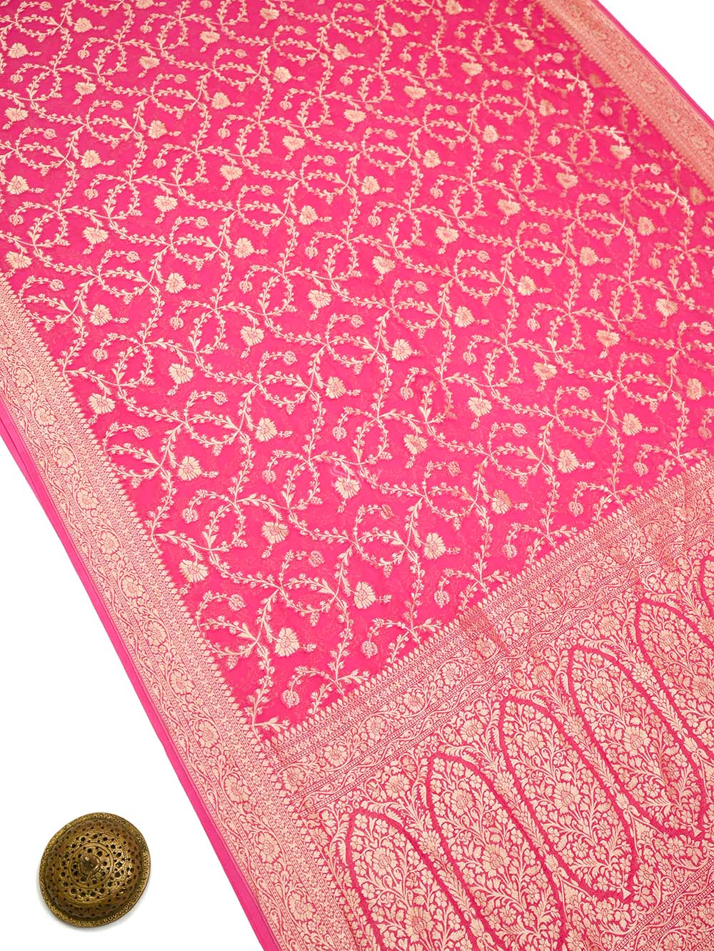 Pink Jaal Khaddi Georgette Handloom Banarasi Saree - Sacred Weaves