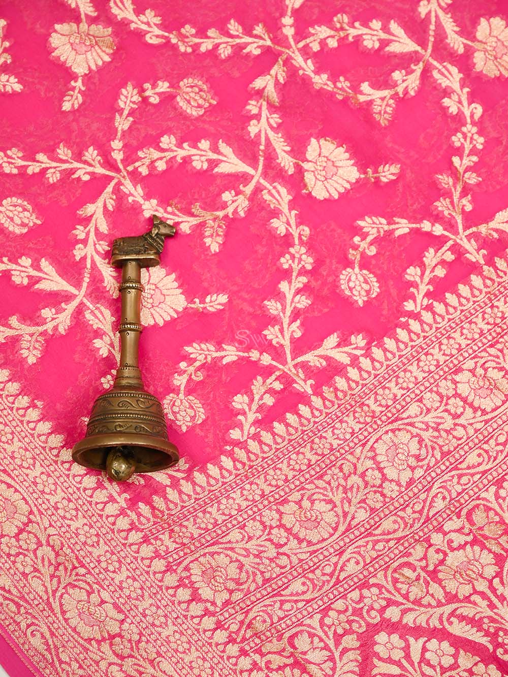 Pink Jaal Khaddi Georgette Handloom Banarasi Saree - Sacred Weaves