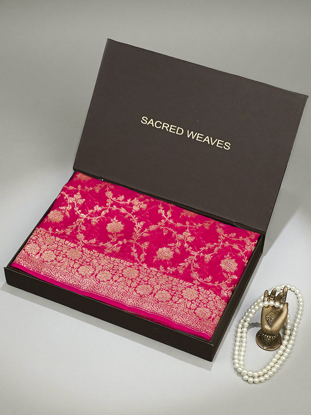 Dark Pink Jaal Khaddi Georgette Handloom Banarasi Saree - Sacred Weaves