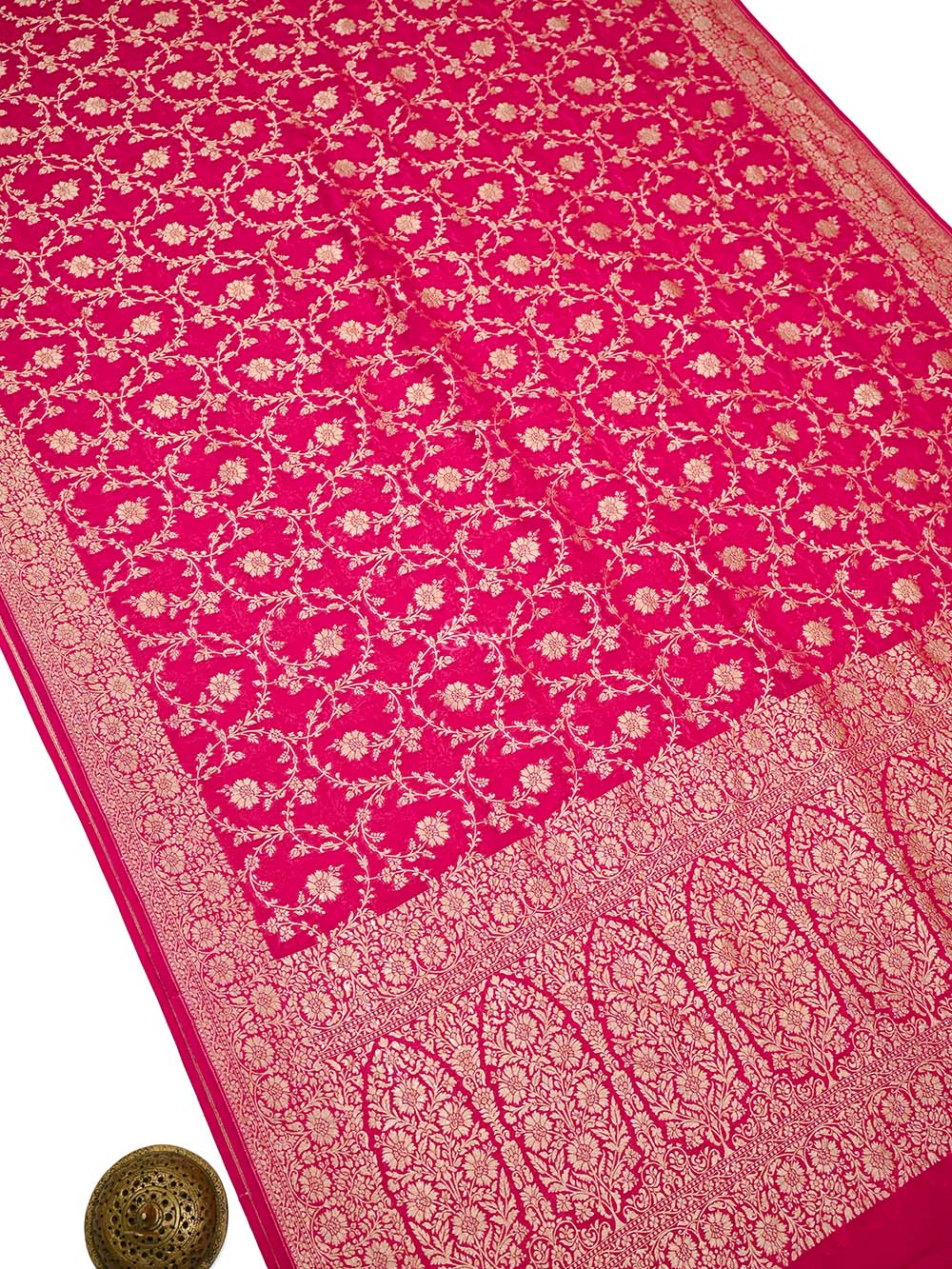 Dark Pink Jaal Khaddi Georgette Handloom Banarasi Saree - Sacred Weaves