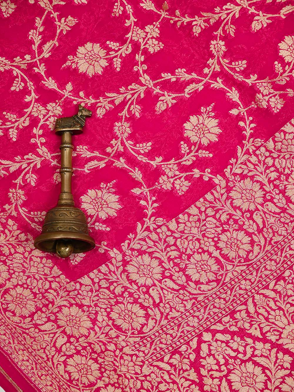 Dark Pink Jaal Khaddi Georgette Handloom Banarasi Saree - Sacred Weaves