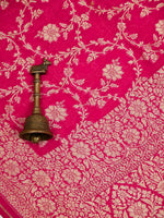 Dark Pink Jaal Khaddi Georgette Handloom Banarasi Saree - Sacred Weaves