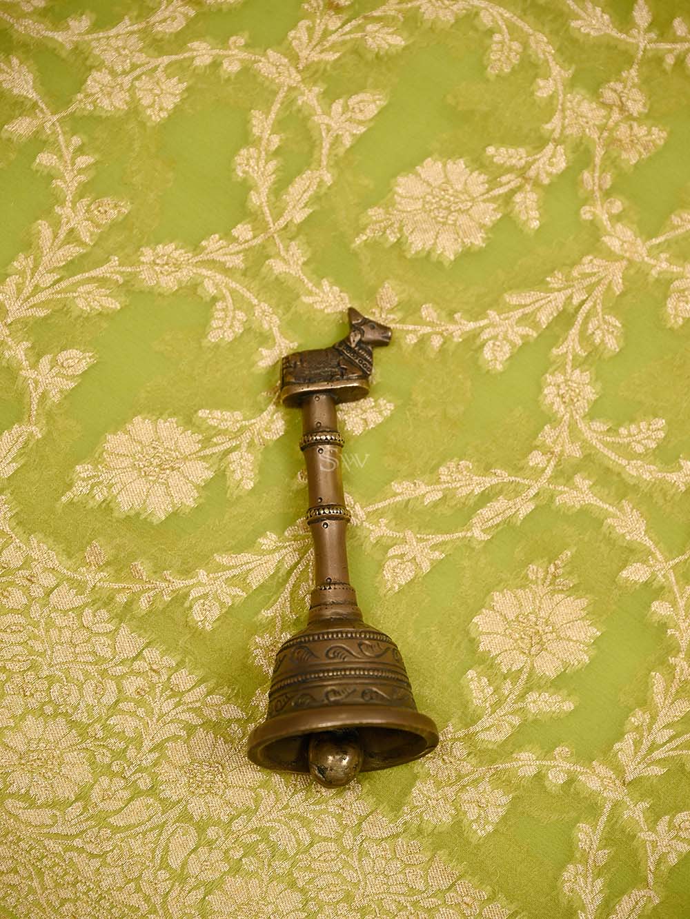 Pastel Lime Green Jaal Khaddi Georgette Handloom Banarasi Saree - Sacred Weaves