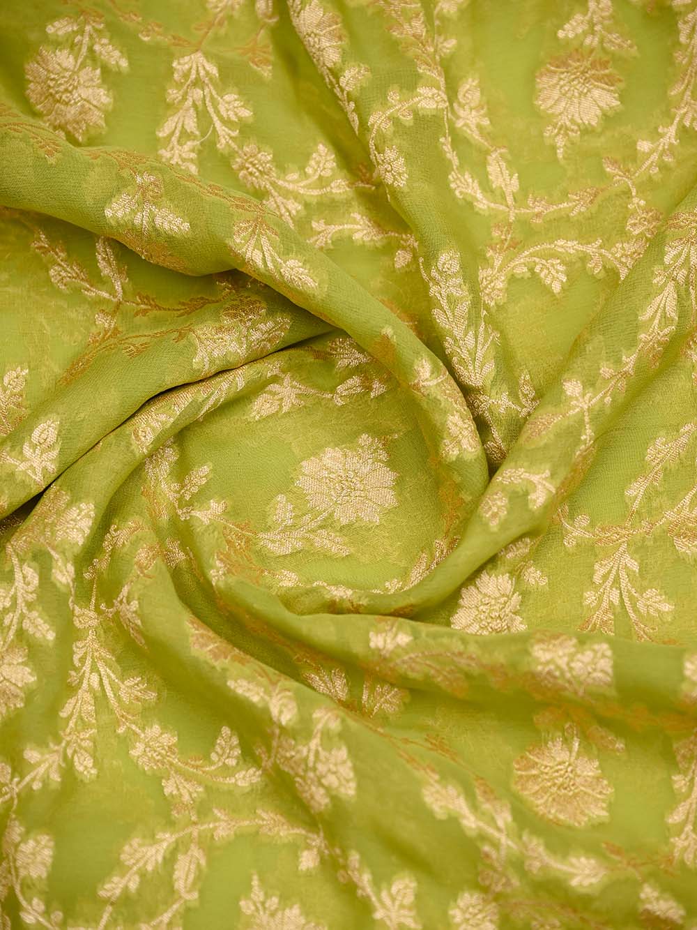 Pastel Lime Green Jaal Khaddi Georgette Handloom Banarasi Saree - Sacred Weaves