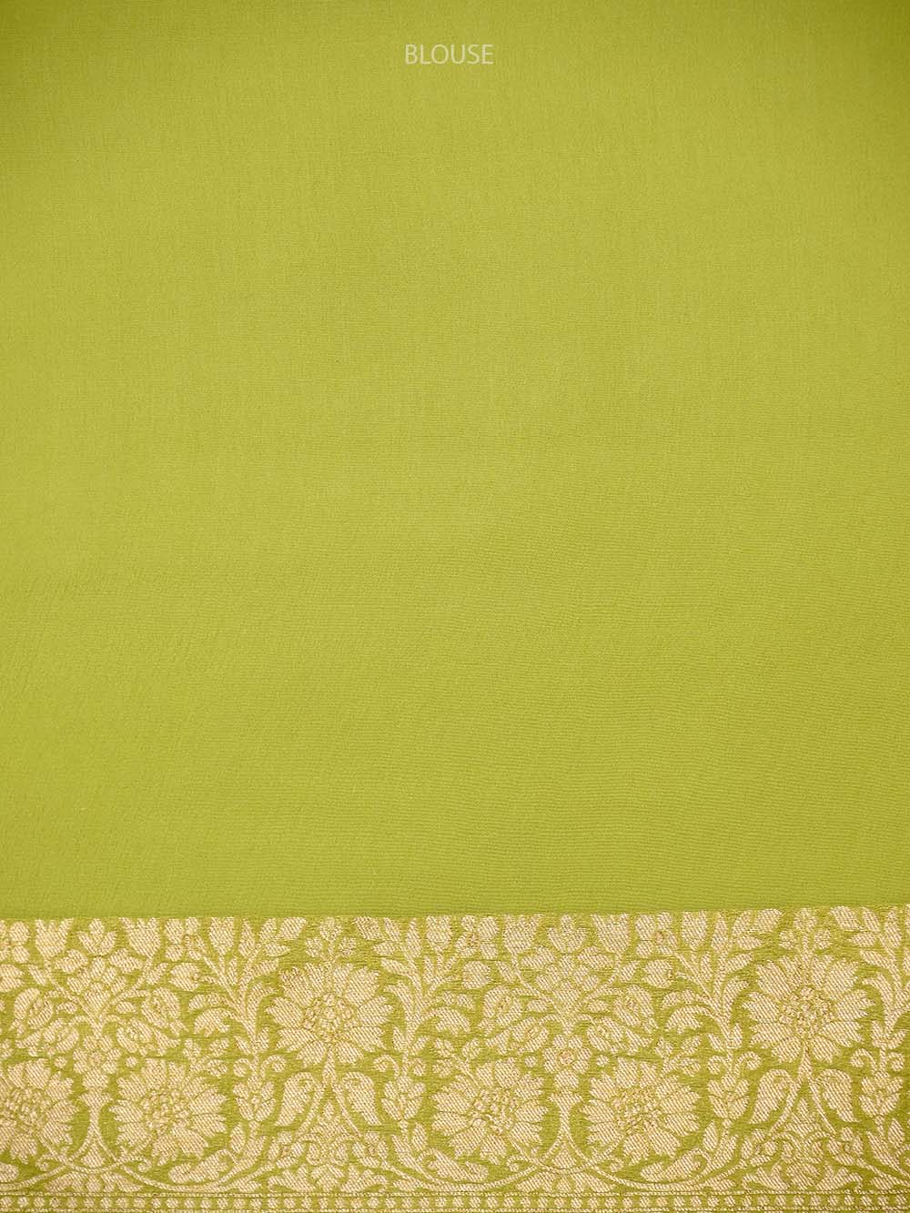 Pastel Lime Green Jaal Khaddi Georgette Handloom Banarasi Saree - Sacred Weaves