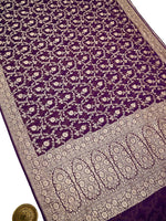 Purple Jaal Khaddi Georgette Handloom Banarasi Saree - Sacred Weaves
