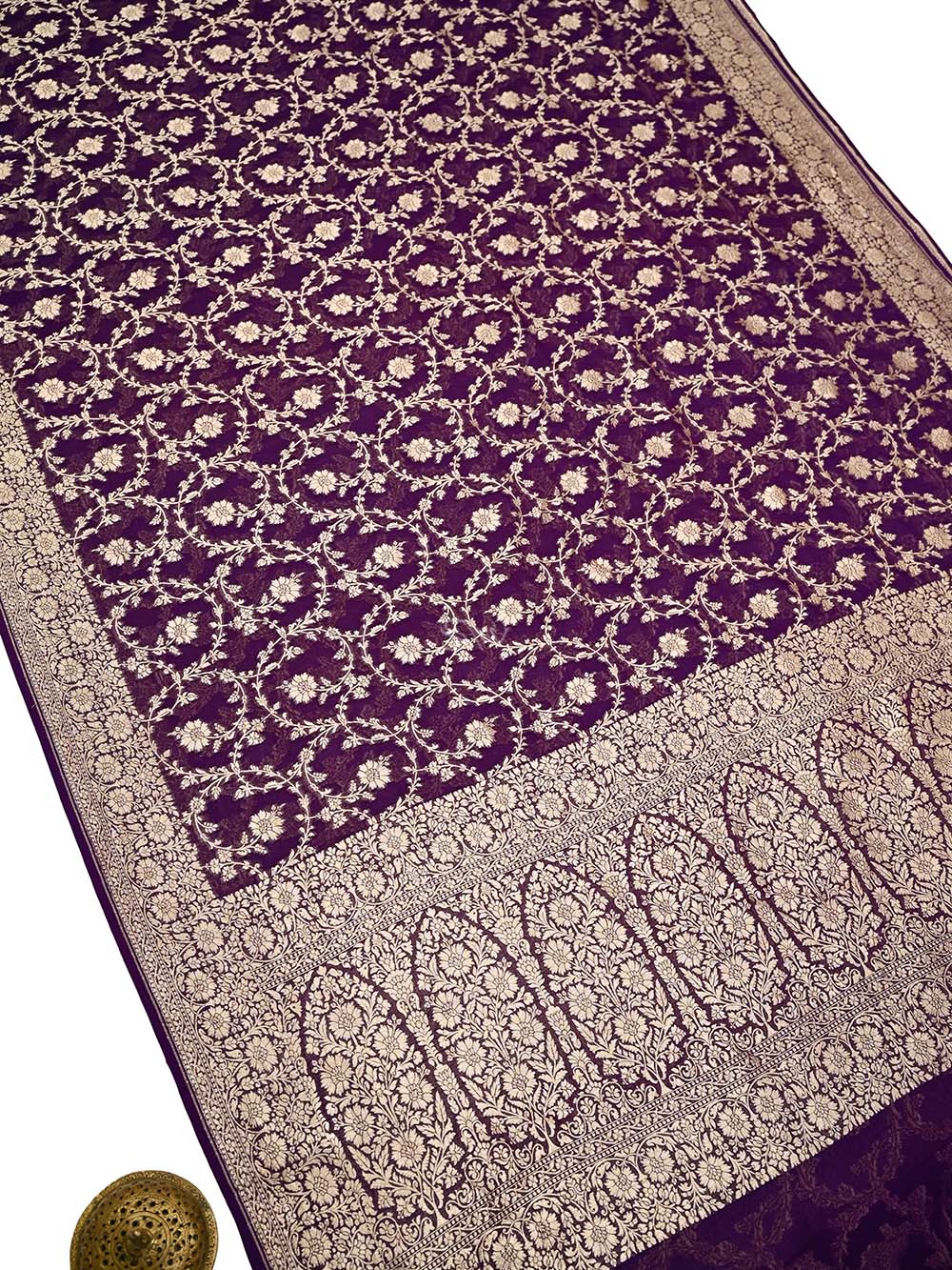 Purple Jaal Khaddi Georgette Handloom Banarasi Saree - Sacred Weaves