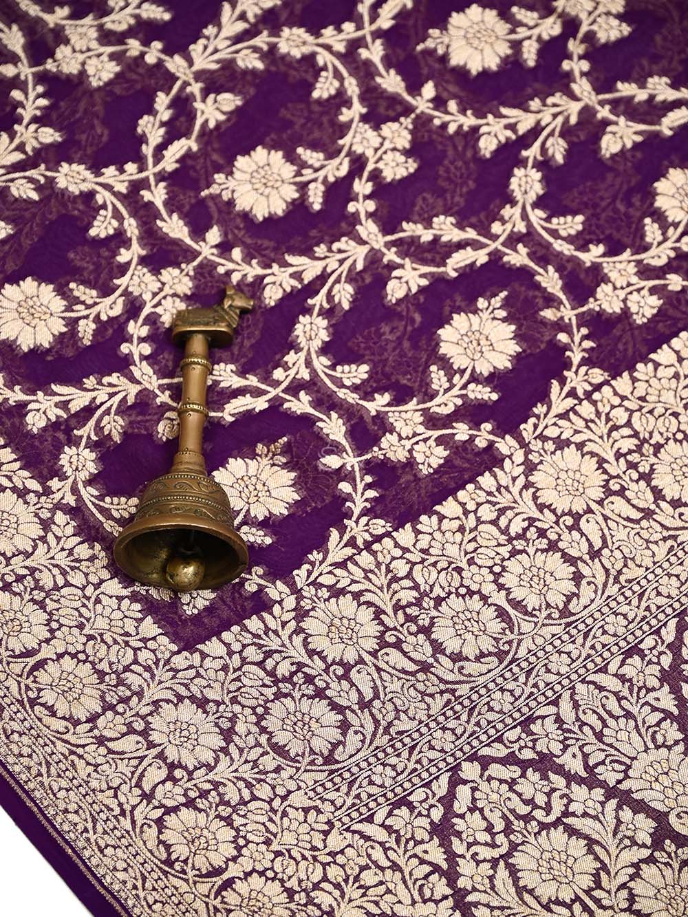 Purple Jaal Khaddi Georgette Handloom Banarasi Saree - Sacred Weaves