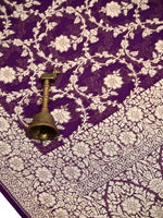 Purple Jaal Khaddi Georgette Handloom Banarasi Saree - Sacred Weaves