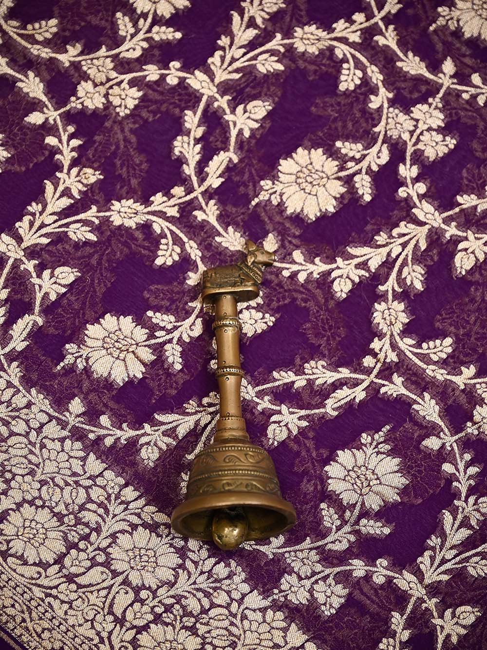 Purple Jaal Khaddi Georgette Handloom Banarasi Saree - Sacred Weaves