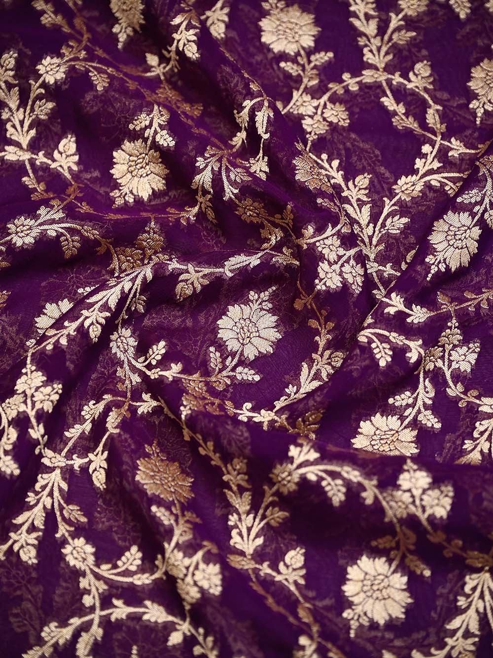 Purple Jaal Khaddi Georgette Handloom Banarasi Saree - Sacred Weaves