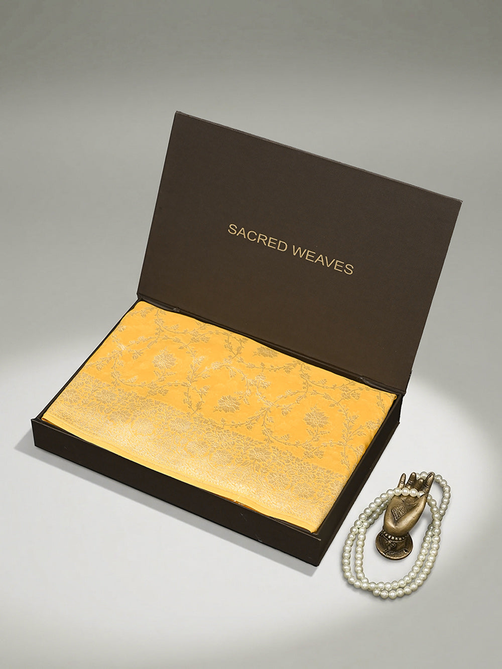 Yellow Jaal Khaddi Georgette Handloom Banarasi Saree - Sacred Weaves