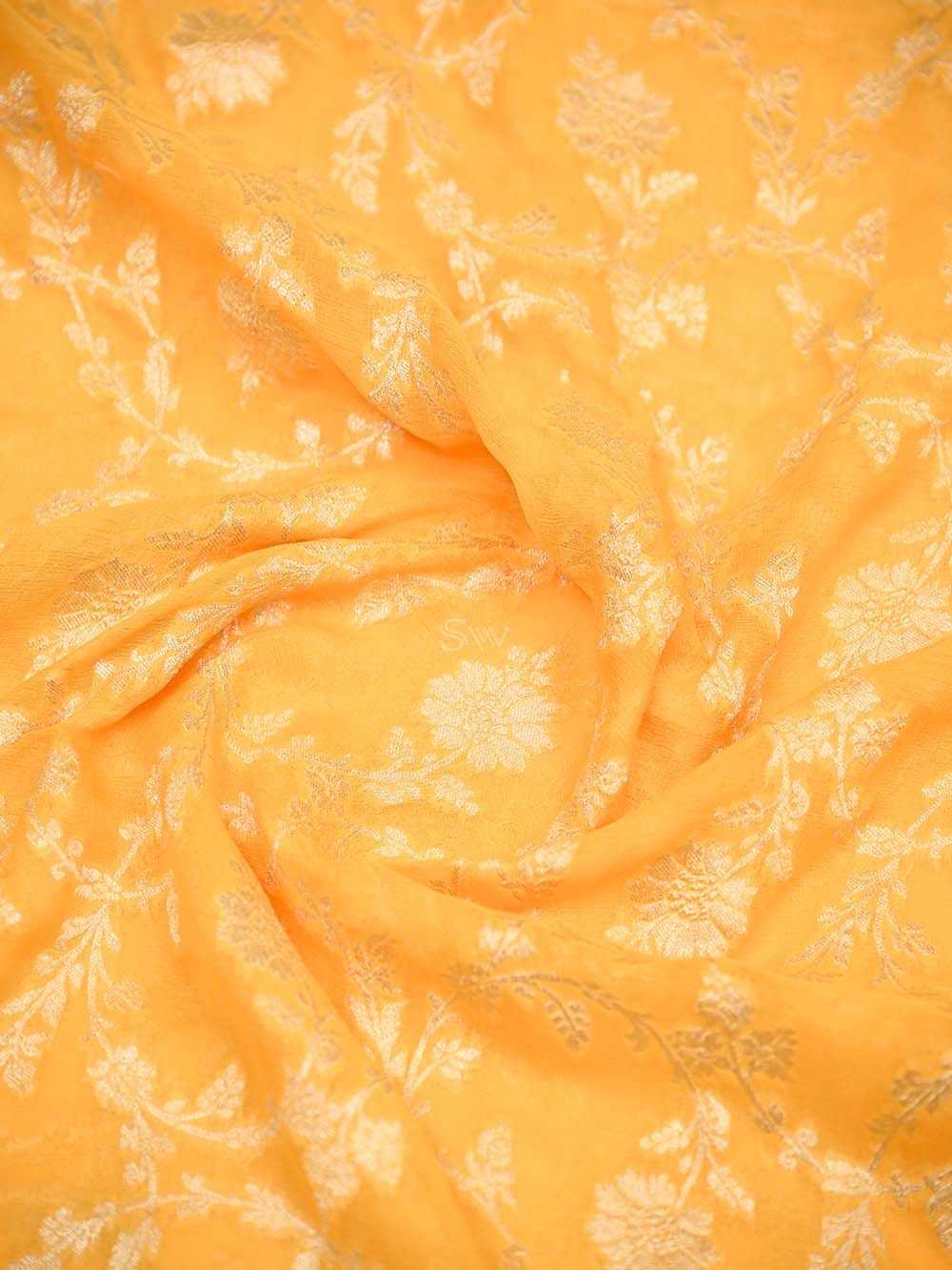 Yellow Jaal Khaddi Georgette Handloom Banarasi Saree - Sacred Weaves