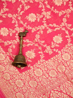 Coral Pink Jaal Khaddi Georgette Handloom Banarasi Saree - SacredWeaves
