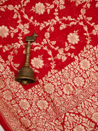 Red Jaal Khaddi Georgette Handloom Banarasi Saree - Sacred Weaves