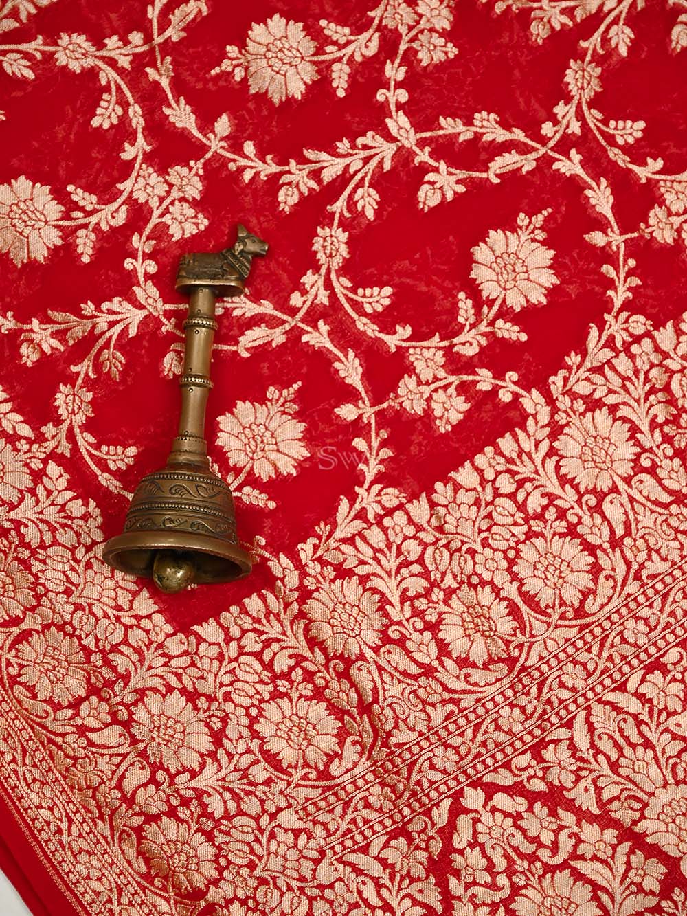 Red Jaal Khaddi Georgette Handloom Banarasi Saree - Sacred Weaves