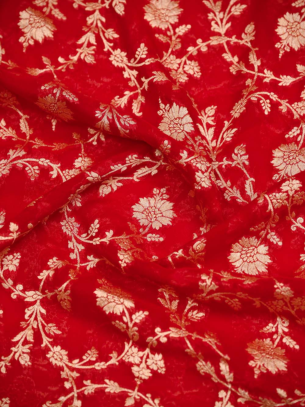 Red Jaal Khaddi Georgette Handloom Banarasi Saree - Sacred Weaves