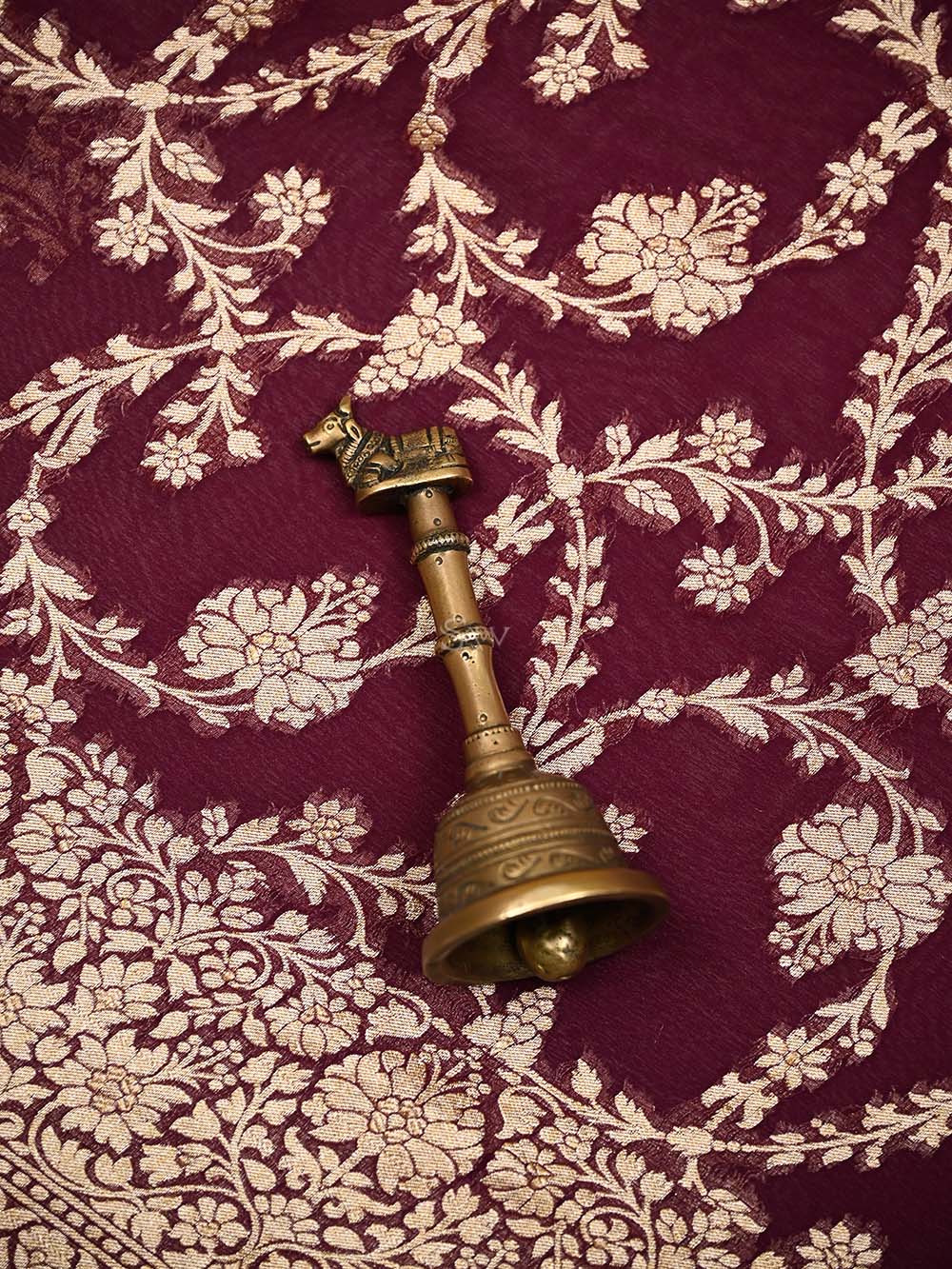 Wine Jaal Khaddi Georgette Handloom Banarasi Saree - Sacred Weaves