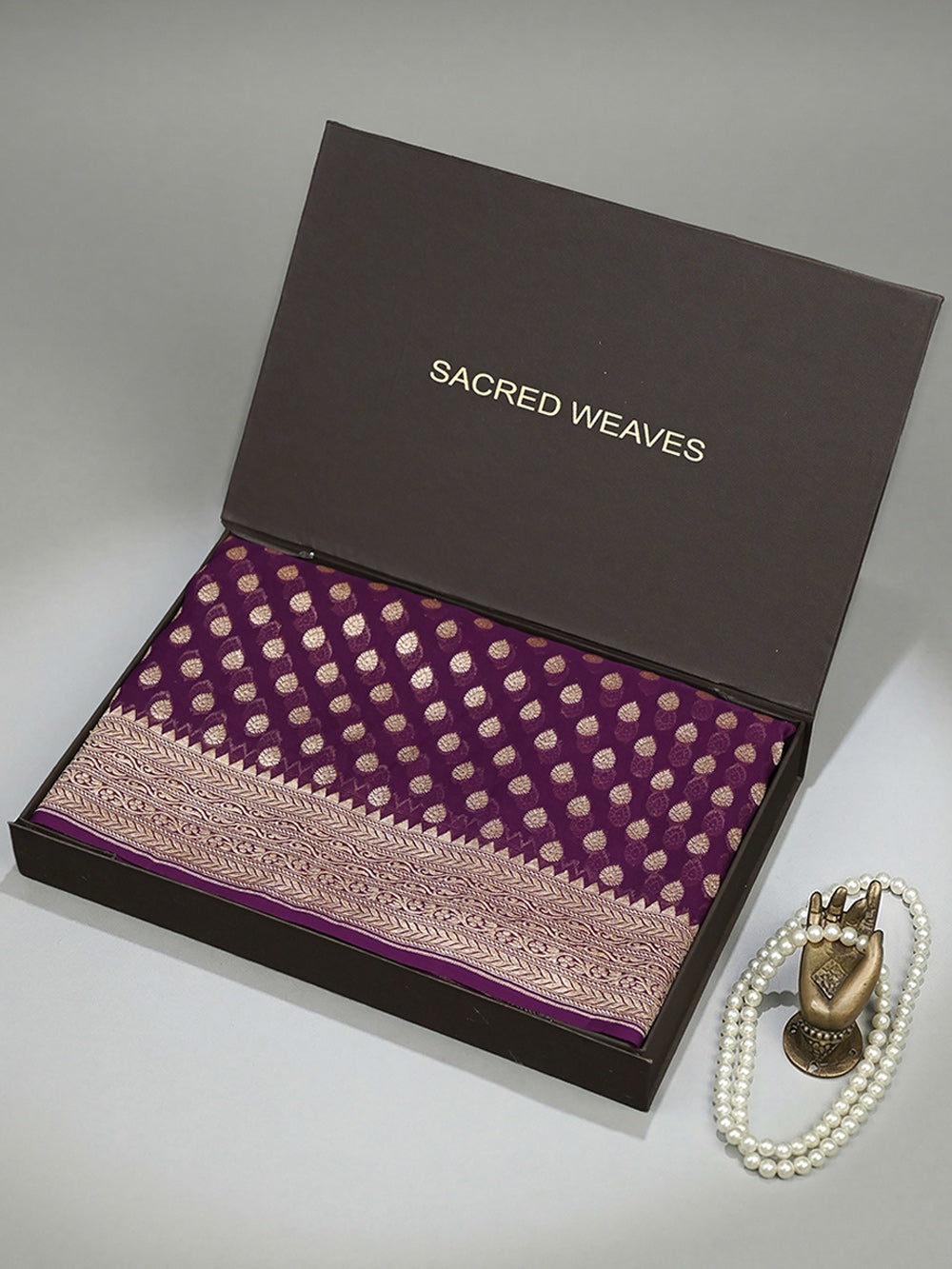 Purple Booti Khaddi Georgette Handloom Banarasi Saree - Sacred Weaves