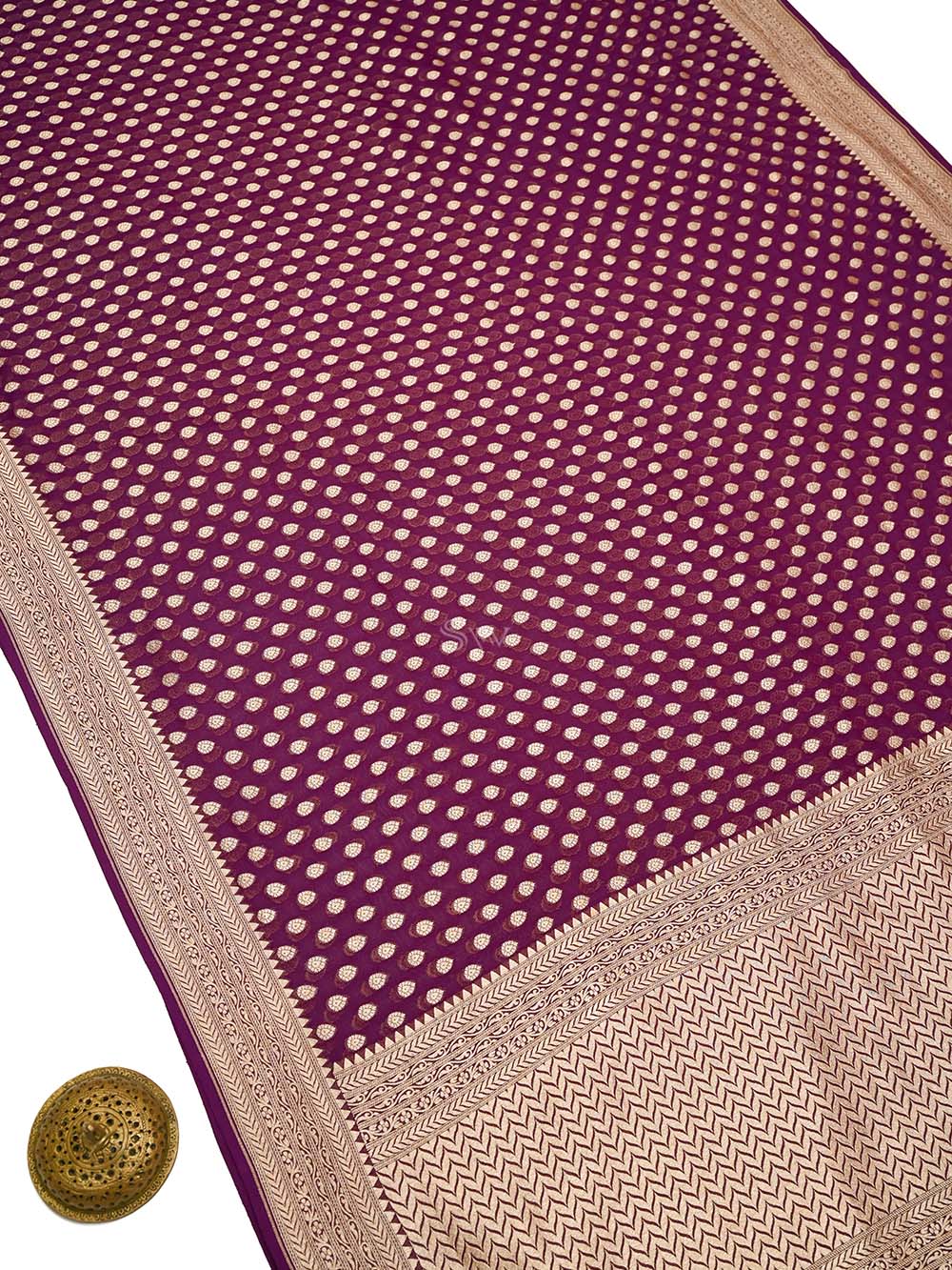 Purple Booti Khaddi Georgette Handloom Banarasi Saree - Sacred Weaves