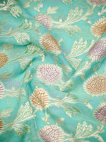 Aqua Blue Rangkat Jaal Khaddi Georgette Handloom Banarasi Saree - Sacred Weaves