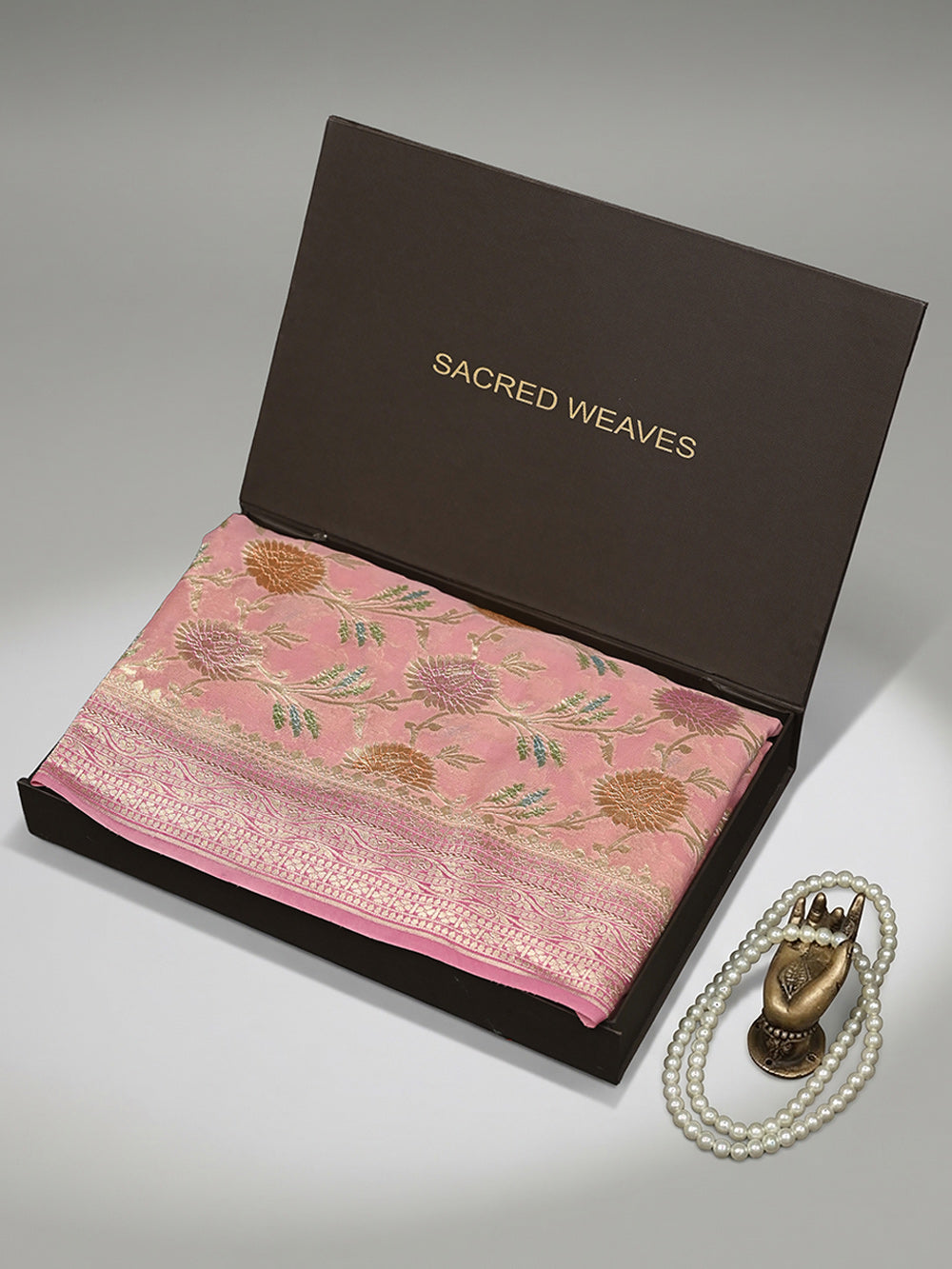 Pastel Pink Rangkat Jaal Khaddi Georgette Handloom Banarasi Saree - Sacred Weaves