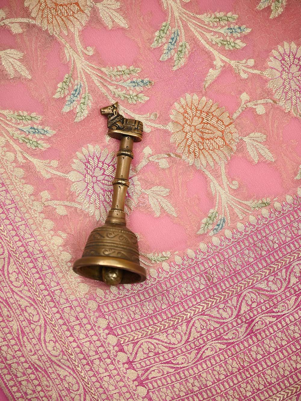 Pastel Pink Rangkat Jaal Khaddi Georgette Handloom Banarasi Saree - Sacred Weaves