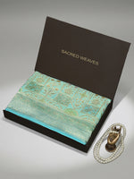Aqua Blue Rangkat Jaal Khaddi Georgette Handloom Banarasi Saree - Sacred Weaves