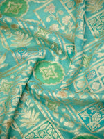 Aqua Blue Rangkat Jaal Khaddi Georgette Handloom Banarasi Saree - Sacred Weaves