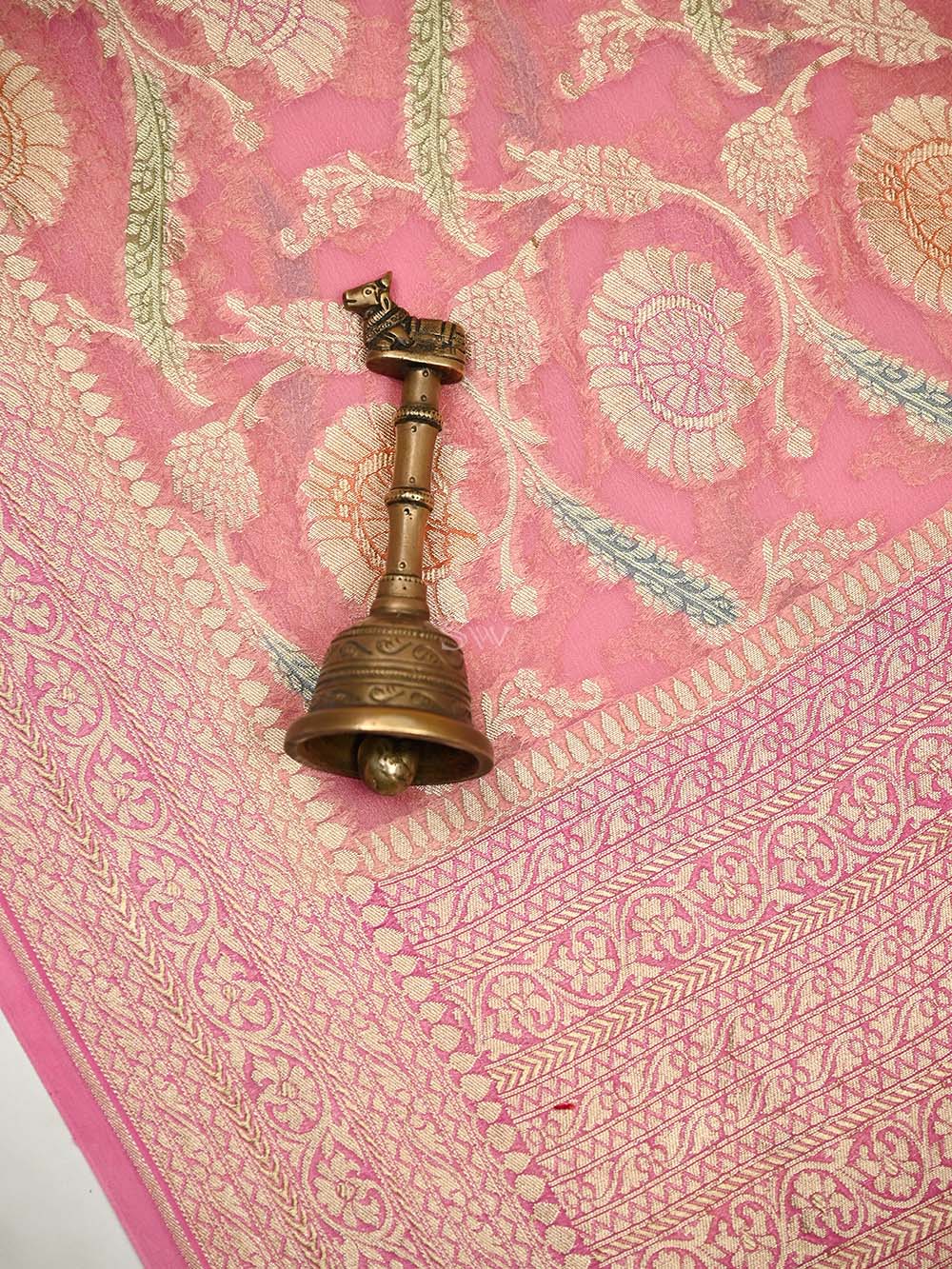 Pastel Pink Rangkat Jaal Khaddi Georgette Handloom Banarasi Saree - Sacred Weaves