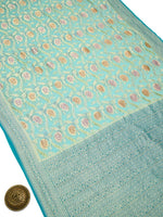 Aqua Blue Rangkat Jaal Khaddi Georgette Handloom Banarasi Saree - Sacred Weaves