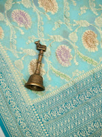 Aqua Blue Rangkat Jaal Khaddi Georgette Handloom Banarasi Saree - Sacred Weaves