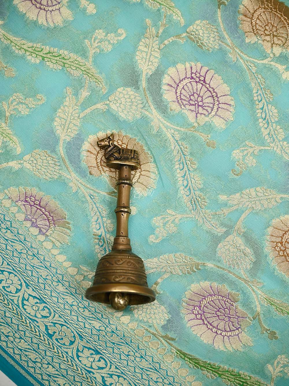 Aqua Blue Rangkat Jaal Khaddi Georgette Handloom Banarasi Saree - Sacred Weaves