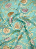 Aqua Blue Rangkat Jaal Khaddi Georgette Handloom Banarasi Saree - Sacred Weaves