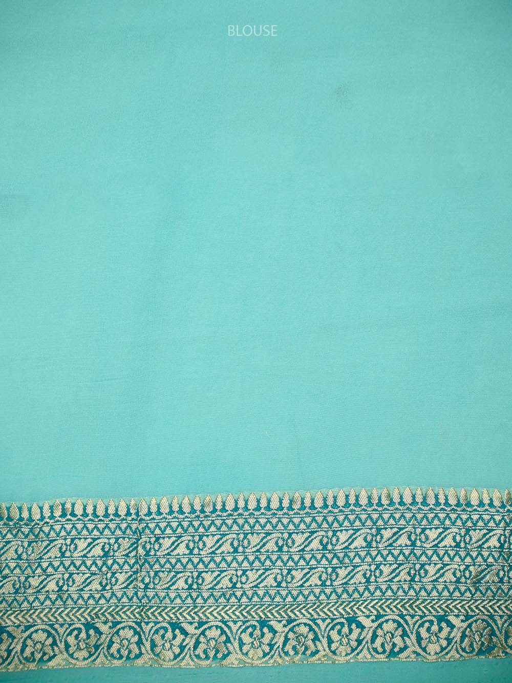 Aqua Blue Rangkat Jaal Khaddi Georgette Handloom Banarasi Saree - Sacred Weaves