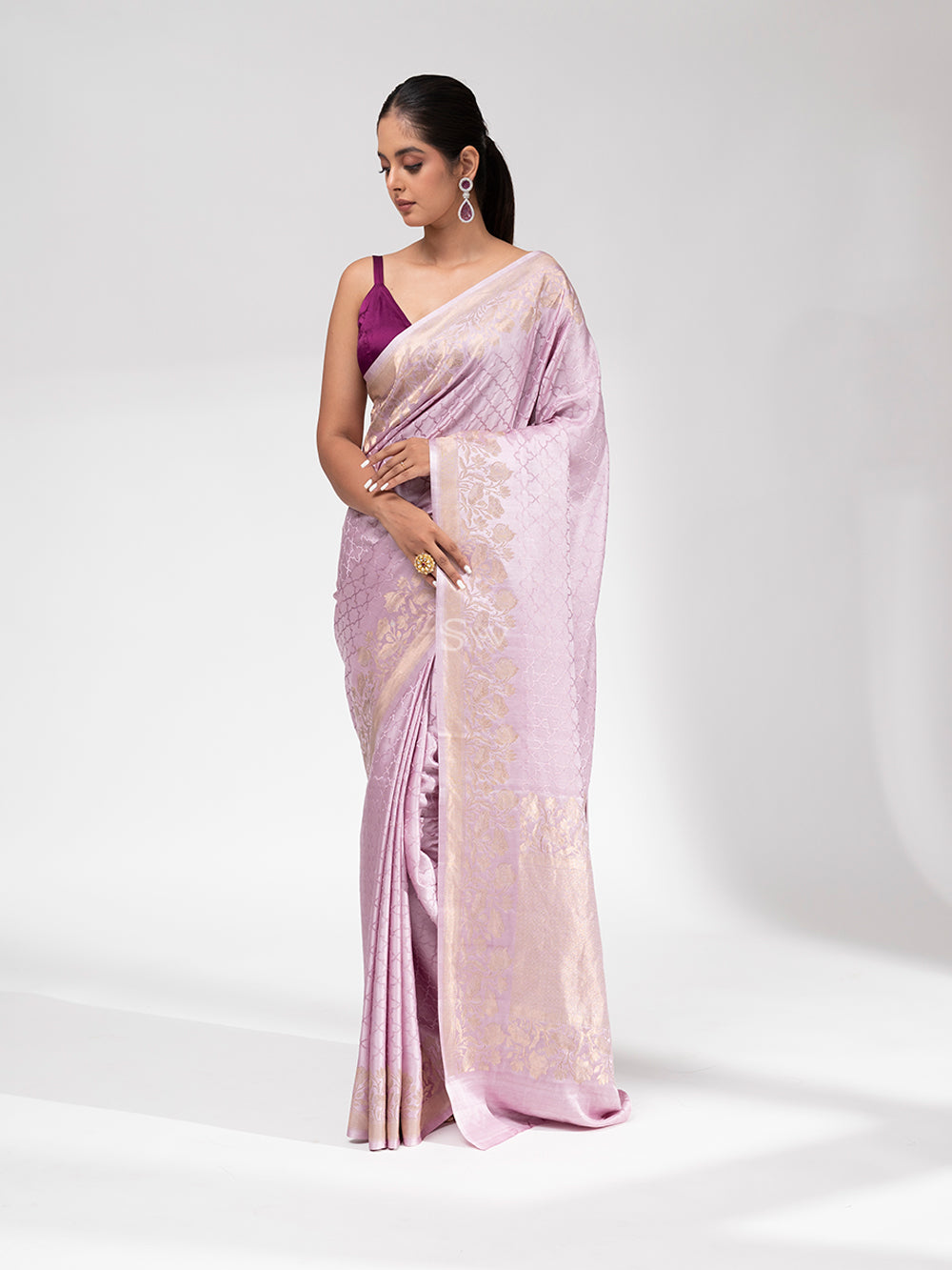 Dusty Purple Satin Silk Handloom Banarasi Saree - Sacred Weaves