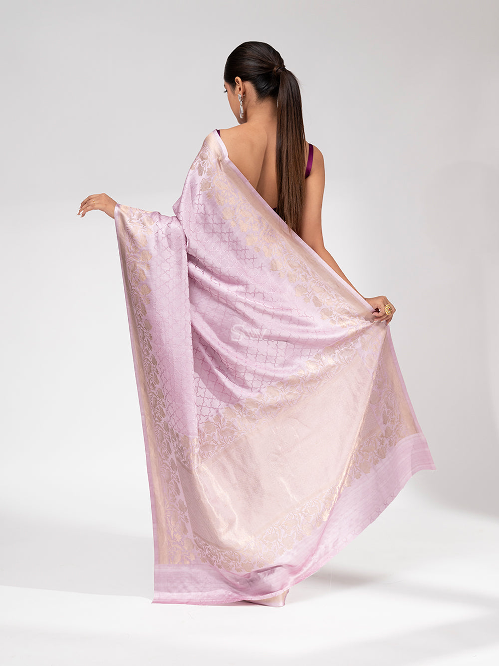 Dusty Purple Satin Silk Handloom Banarasi Saree - Sacred Weaves